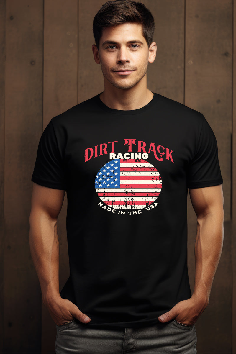 Dirt Track Racing Round Flag Design-Black T Shirt