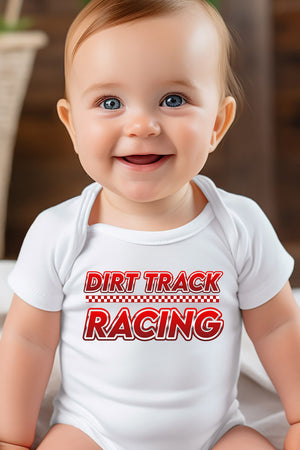 Dirt Track Racing-Red Print Baby One-Piece White