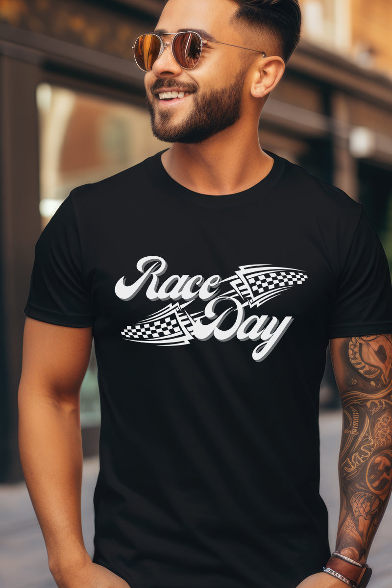 Race Day Cursive-Black T Shirt