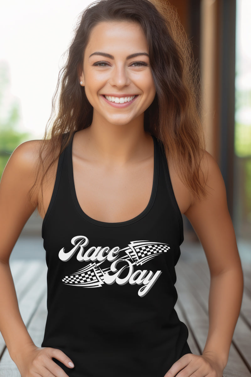 Race Day Cursive-Black Tank Top