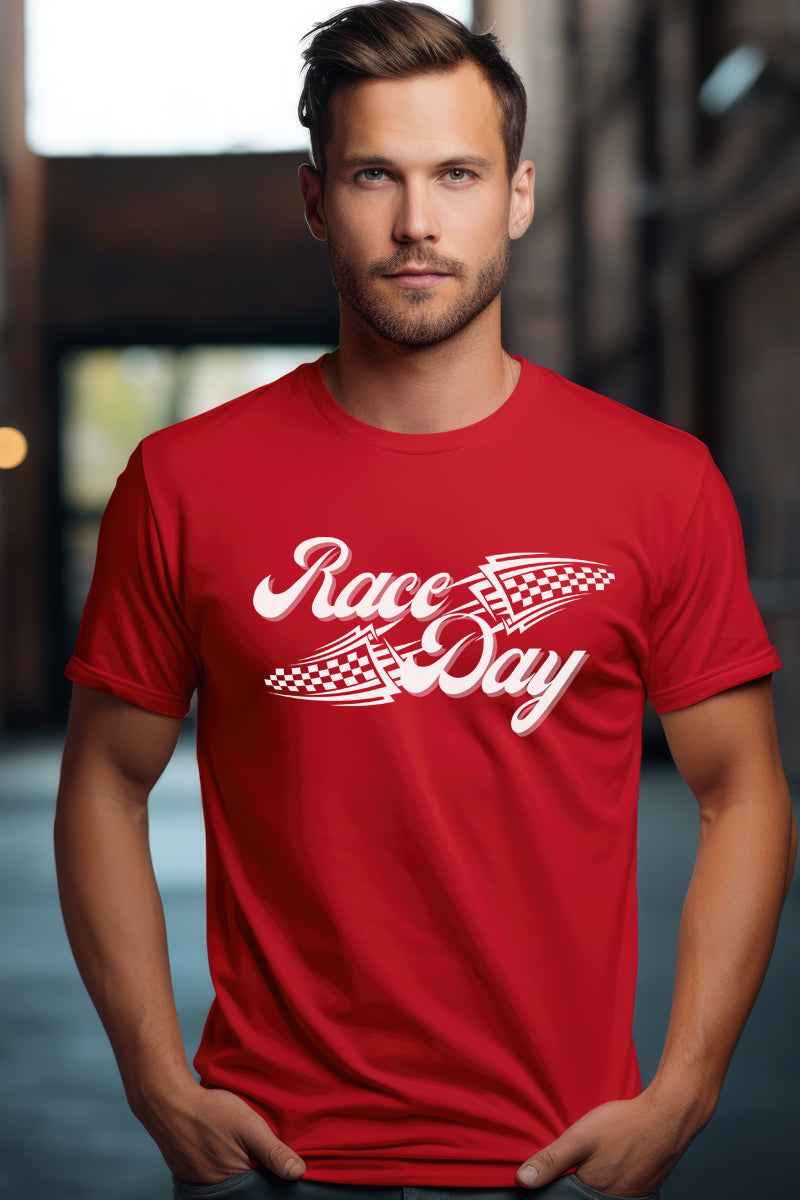 Race Day Cursive-Red T Shirt