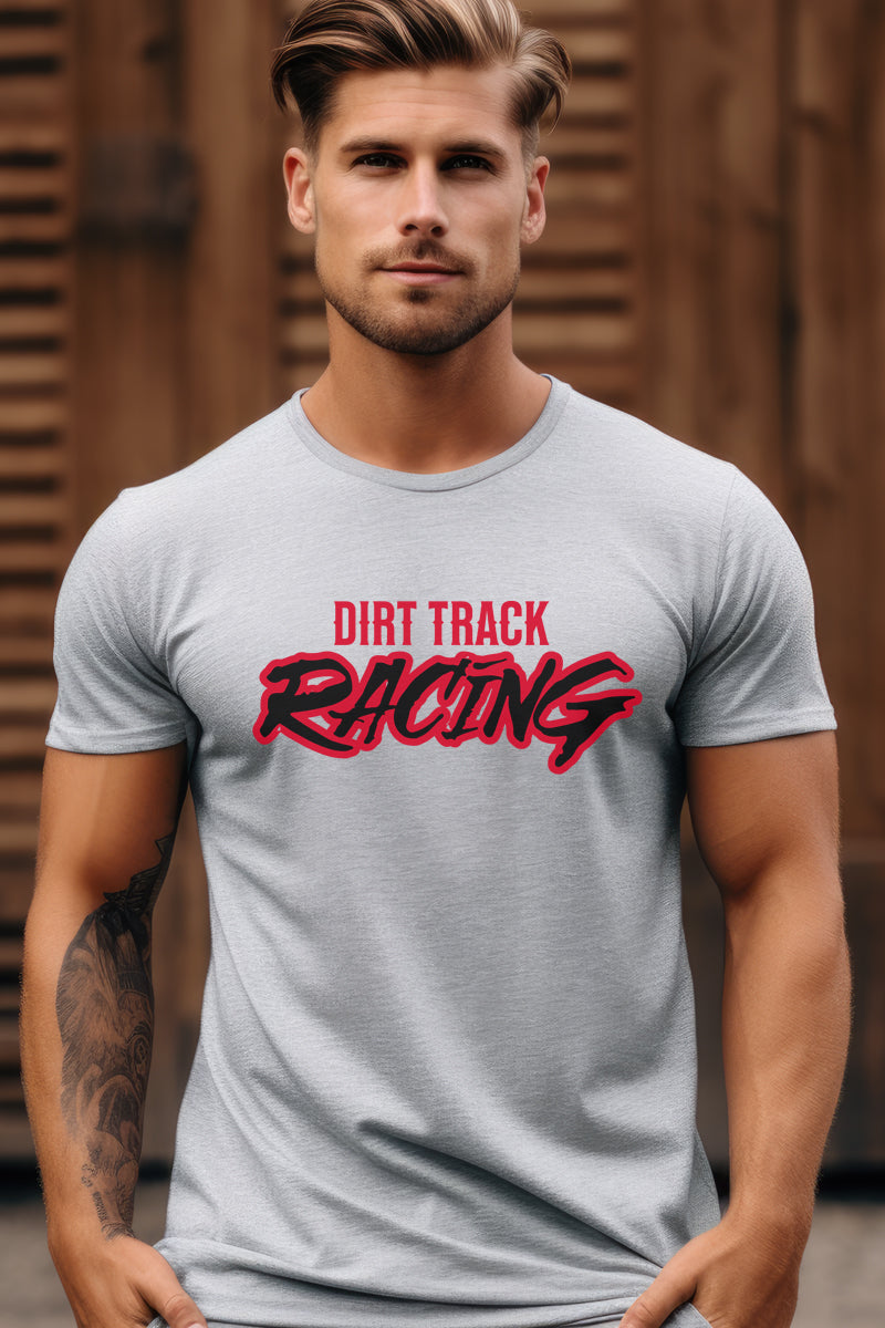 Dirt Track Racing-Red Grunge Sport Gray T Shirt