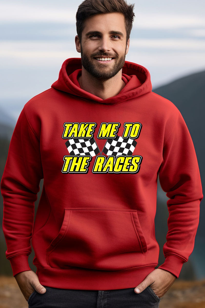 Take Me To The Races-Yellow Print-Red Hoodie