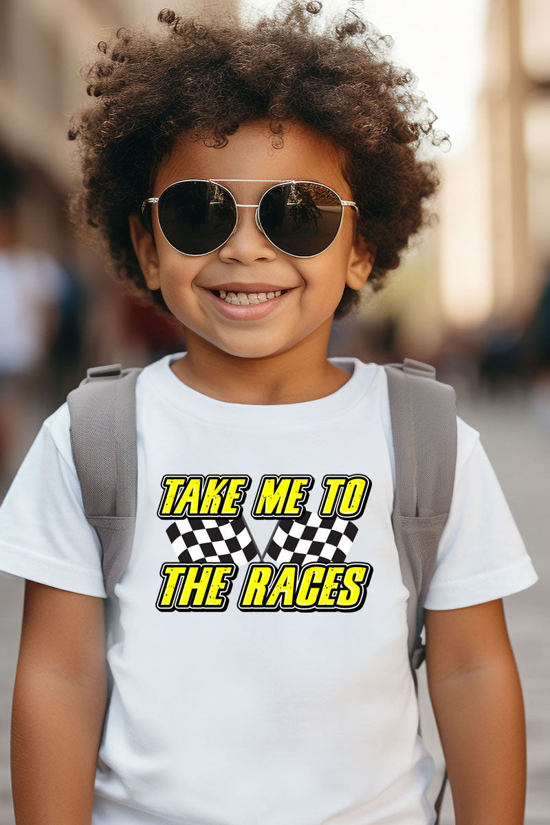 Take Me To The Races-Yellow Print-Child White